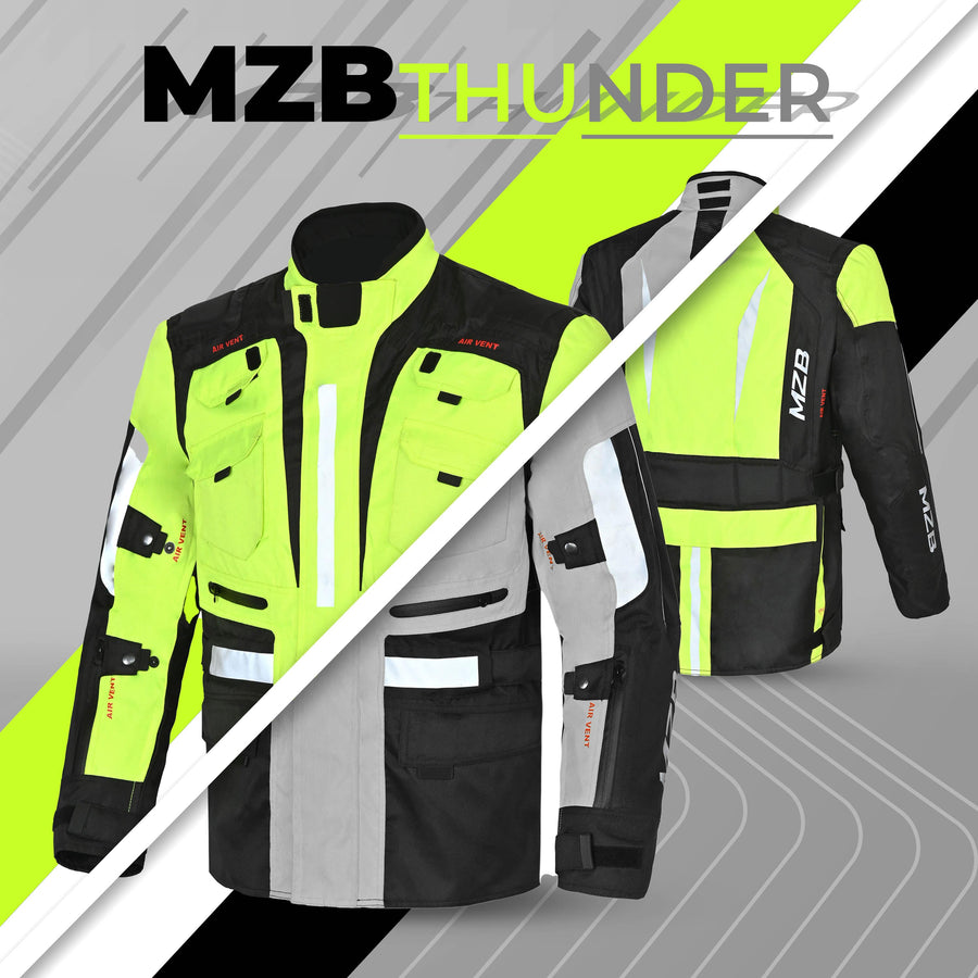 MZB Thunder Mens All Season Motorcycle Touring Waterproof Textile Jacket - Black/Grey