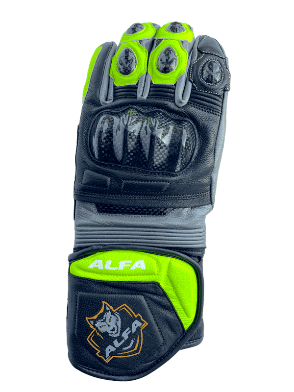 ALFA Vega Long Motorcycle Racing Gloves - Black/Fluro Yellow
