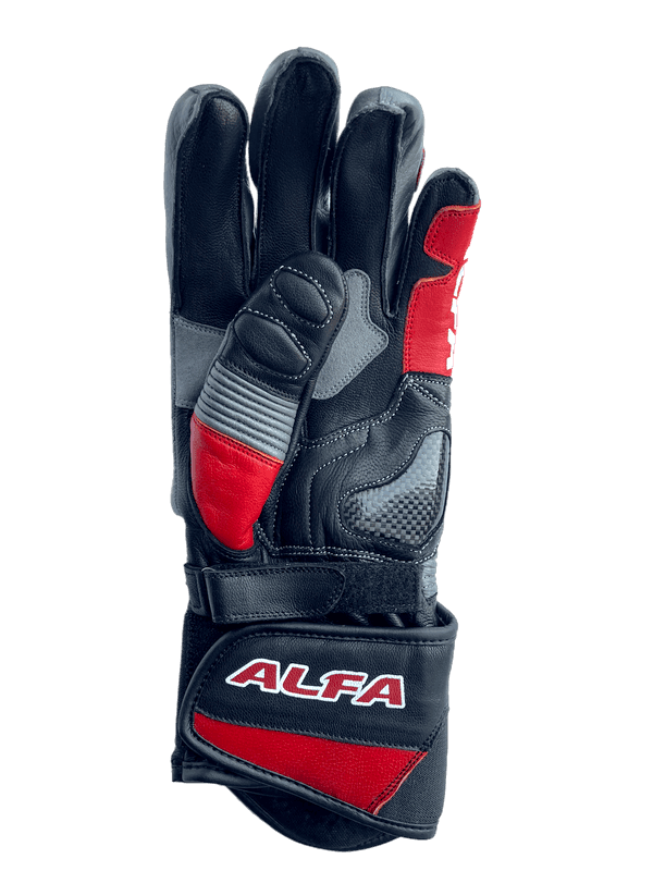 ALFA Vega Long Motorcycle Racing Gloves - Black/Race Red