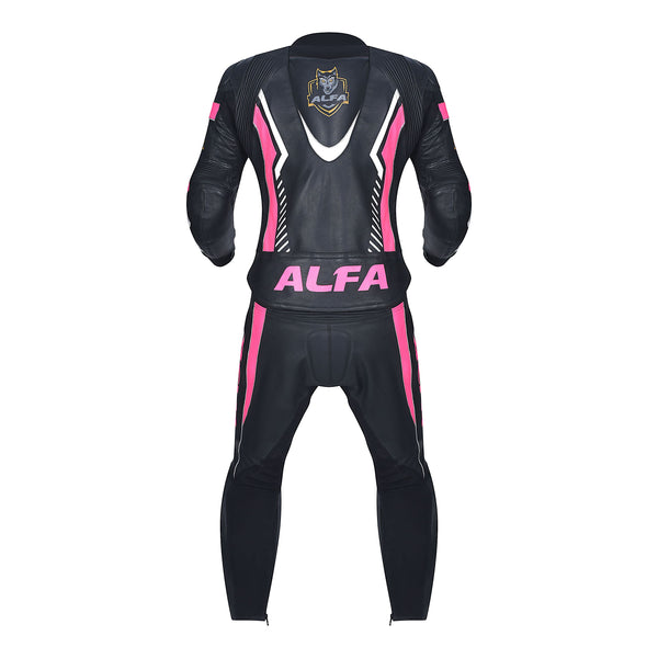ALFA Vega Ladies 2pc Premium Cowhide Motorcycle Leather Suit Black/P