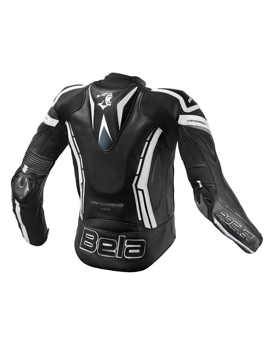 Bela Rocket Motorcycle Mix Kangaroo Mens Leather Jacket for 2PC (Black/White) - DublinLeather