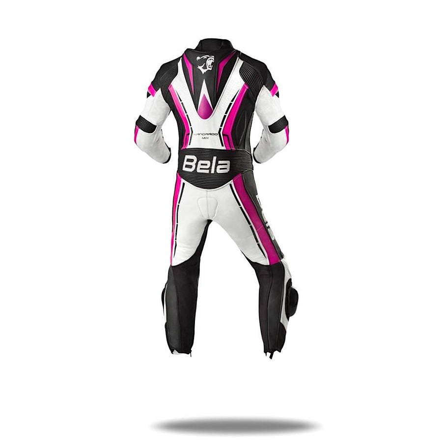 Bela Rocket Kids Motorcycle Premium Cowhide-Kangaroo Mix Racing Leather Suit - CE Certified -  (White/Pink/Black) - DublinLeather
