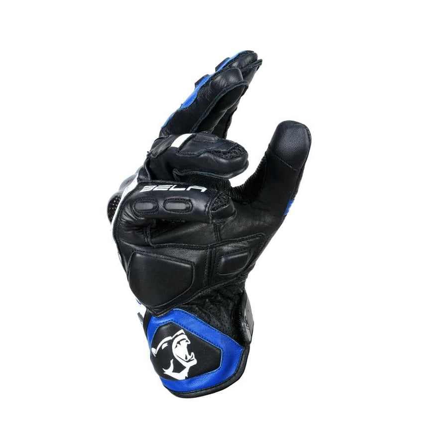 Bela Rocket Short Motorcycle Racing Gloves - Black/Blue/White - DublinLeather