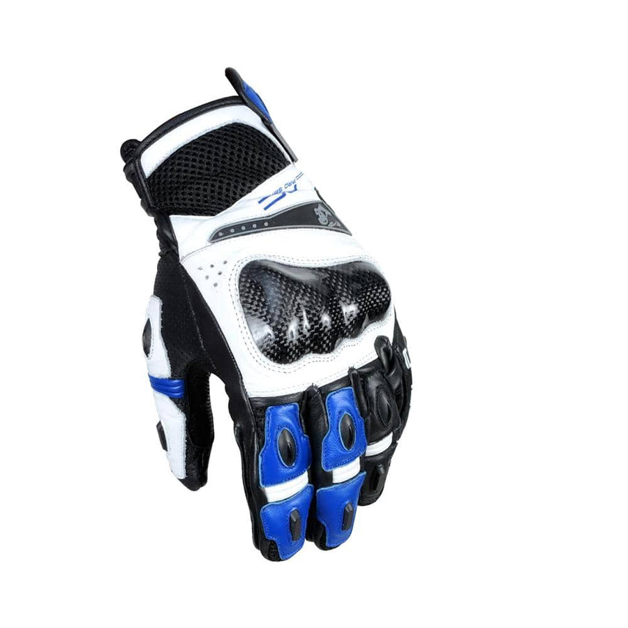 Bela Rocket Short Motorcycle Racing Gloves - Black/Blue/White - DublinLeather