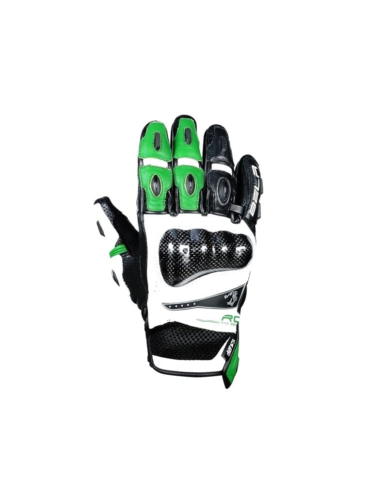 Bela Rocket Short Motorcycle Racing Gloves - Black/Green/White - DublinLeather