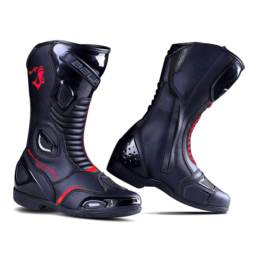 Bela Stripe Lady Motorcycle Racing Boots - Black/Red - DublinLeather