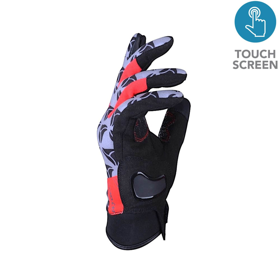 R-Tech Leopard Black/Red Touring Gloves - Touch Screen Textile - DublinLeather