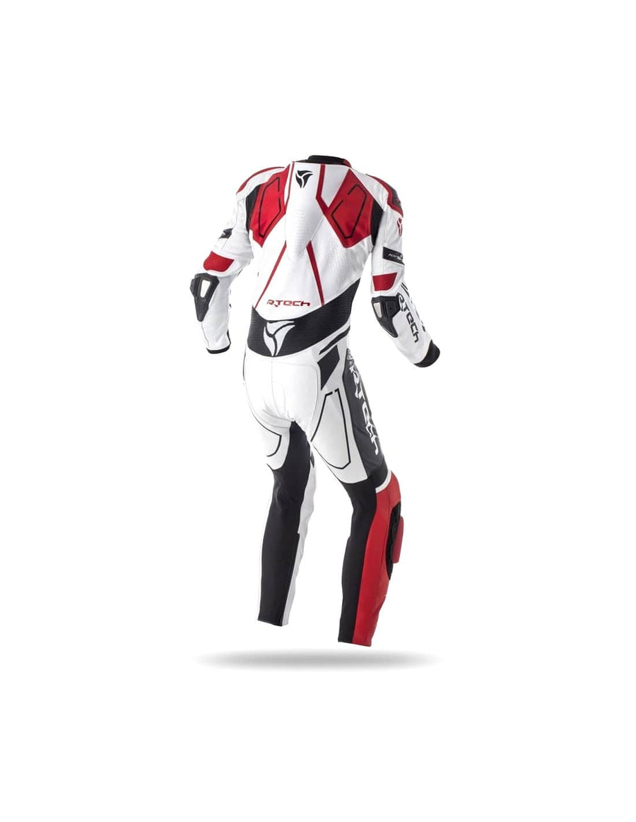 R-Tech Rising Star Motorcycle Cow/Kangaroo Leather Racing Suit - CE Certified - (White/Black/Red) - DublinLeather