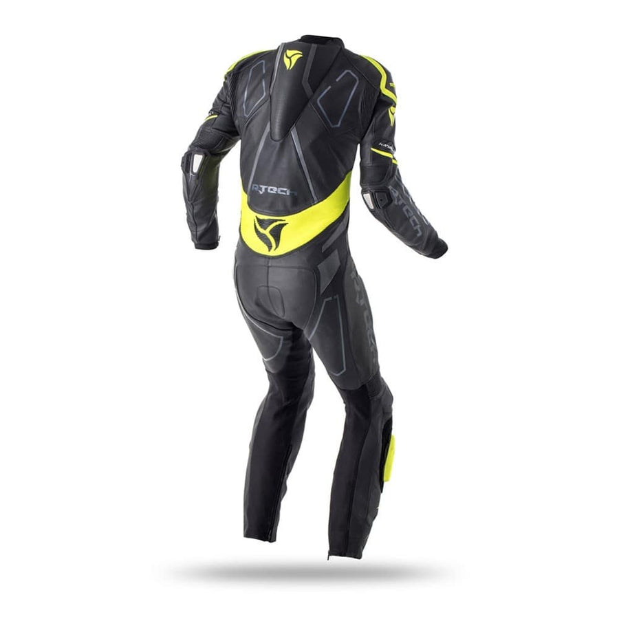R-Tech Rising Star Motorcycle Cow/Kangaroo Leather Racing Suit - CE Certified - (Black/Fluorescent Yellow) - DublinLeather