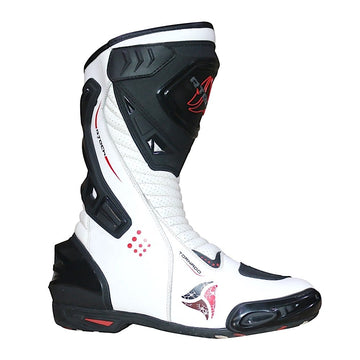 R-Tech Tornado Unisex Waterproof Motorcycle Racing Style Boots - White - DublinLeather