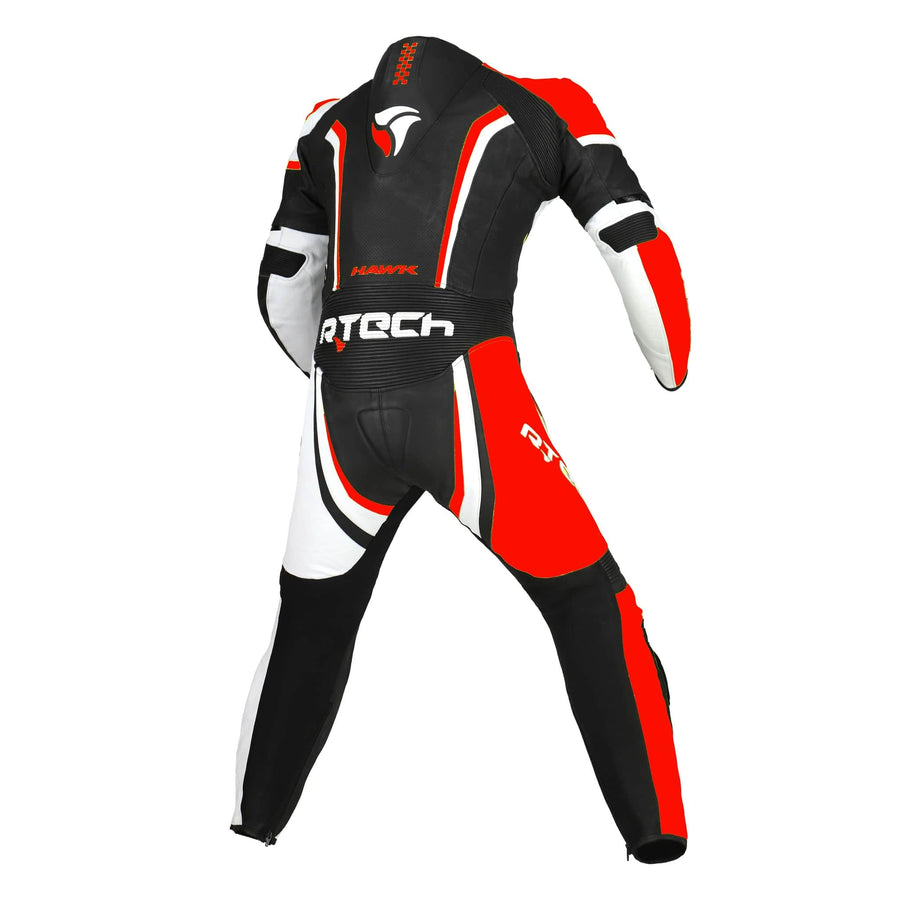 RTech Hawk Mens One Piece Premium Cowhide Motorcycle Suit - Black/Red/White