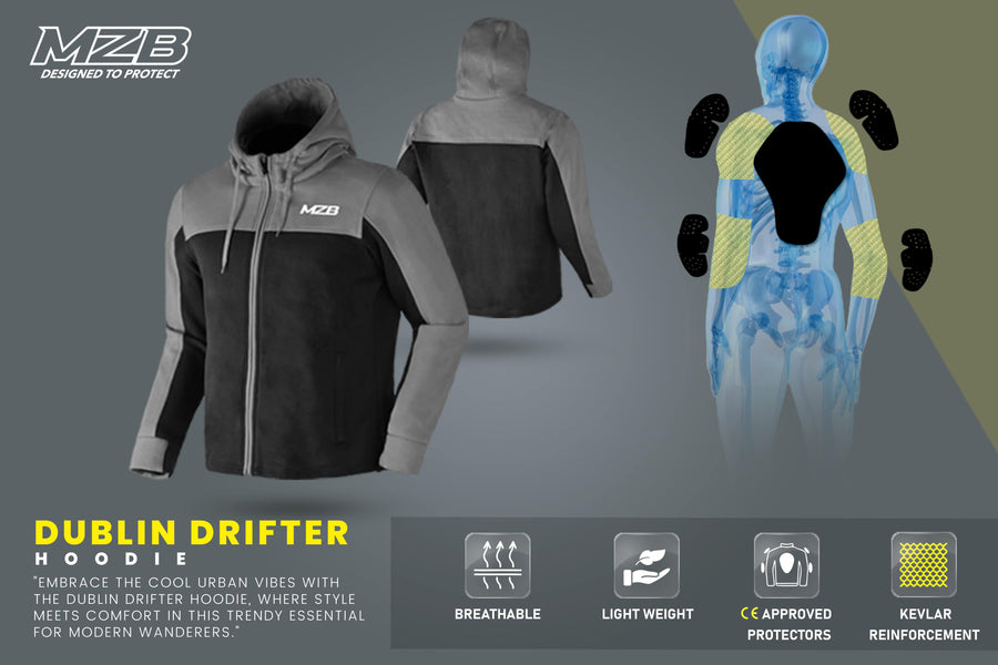 MZB Drifter Reinforced Armoured Motorcycle Hoodie (Black/Grey)