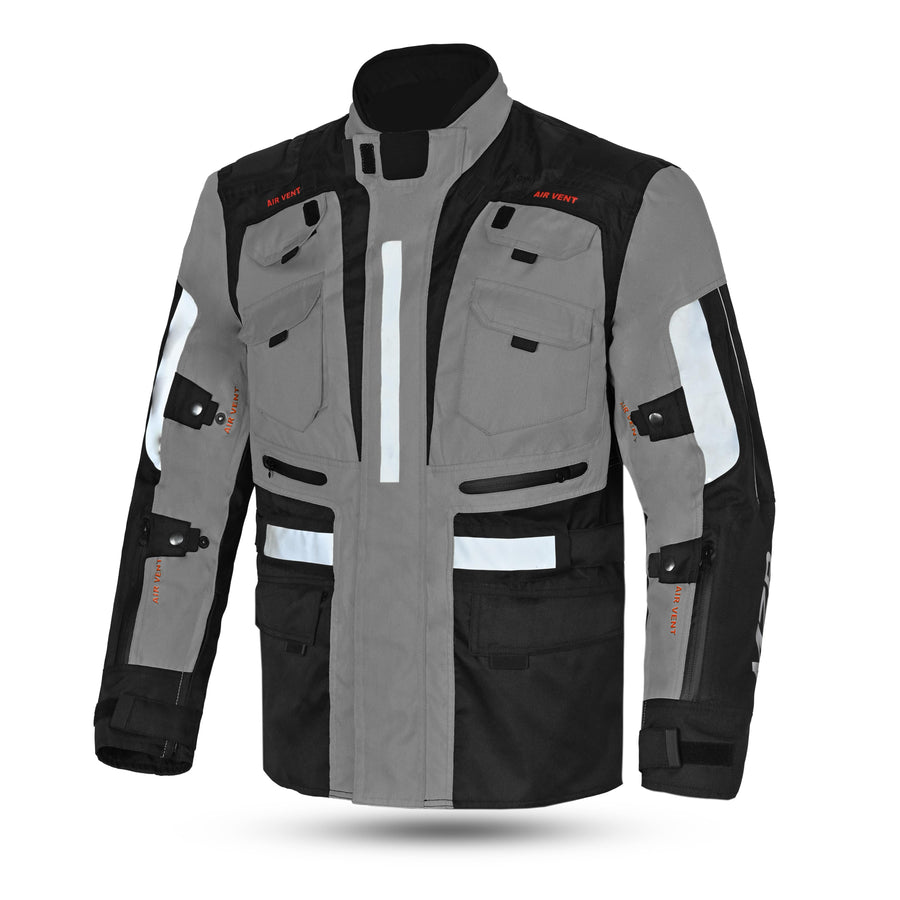 MZB Thunder Mens All Season Motorcycle Touring Waterproof Textile Jacket - Black/Grey