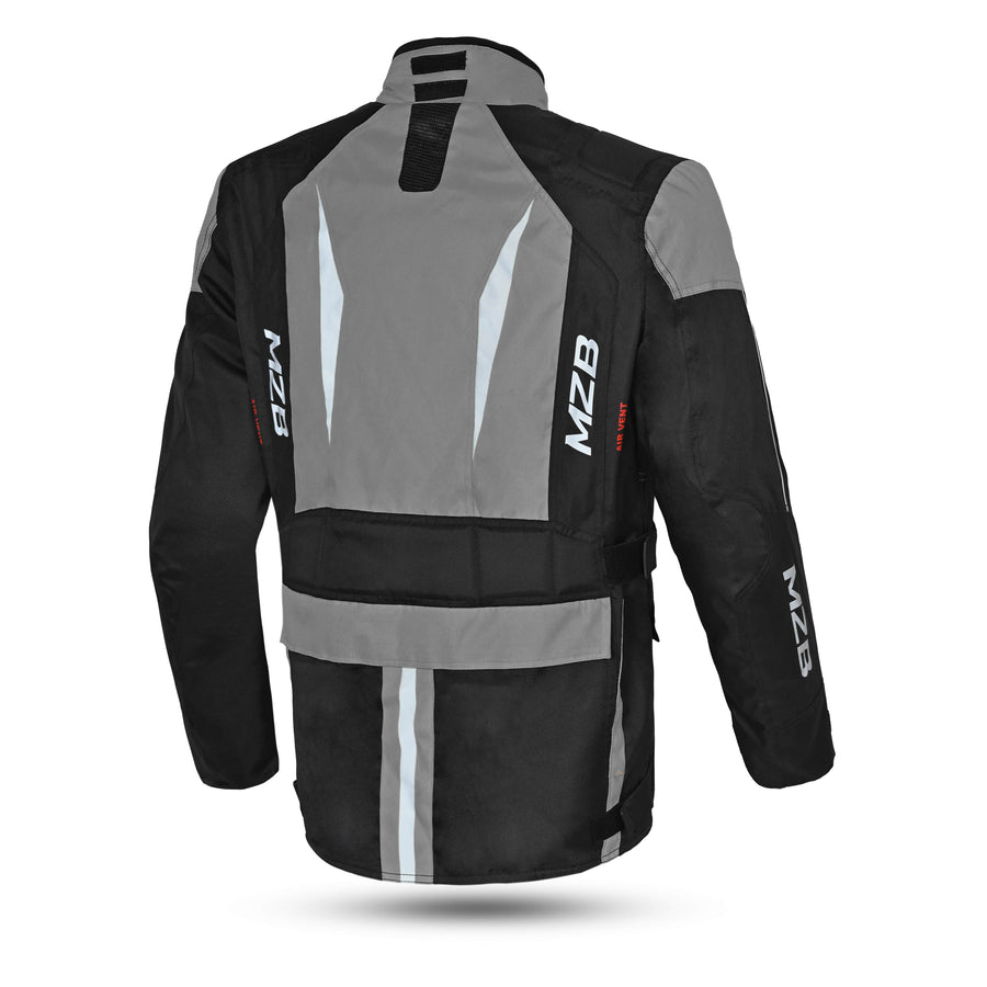 MZB Thunder Mens All Season Motorcycle Touring Waterproof Textile Jacket - Black/Grey