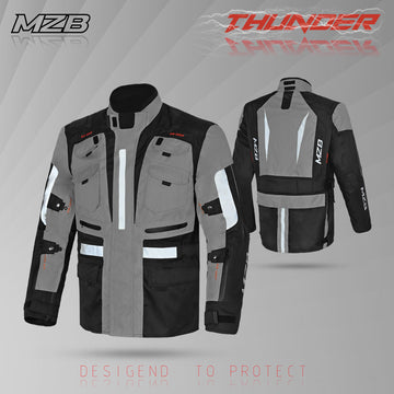 MZB Thunder Mens All Season Motorcycle Touring Waterproof Textile Jacket - Black/Grey