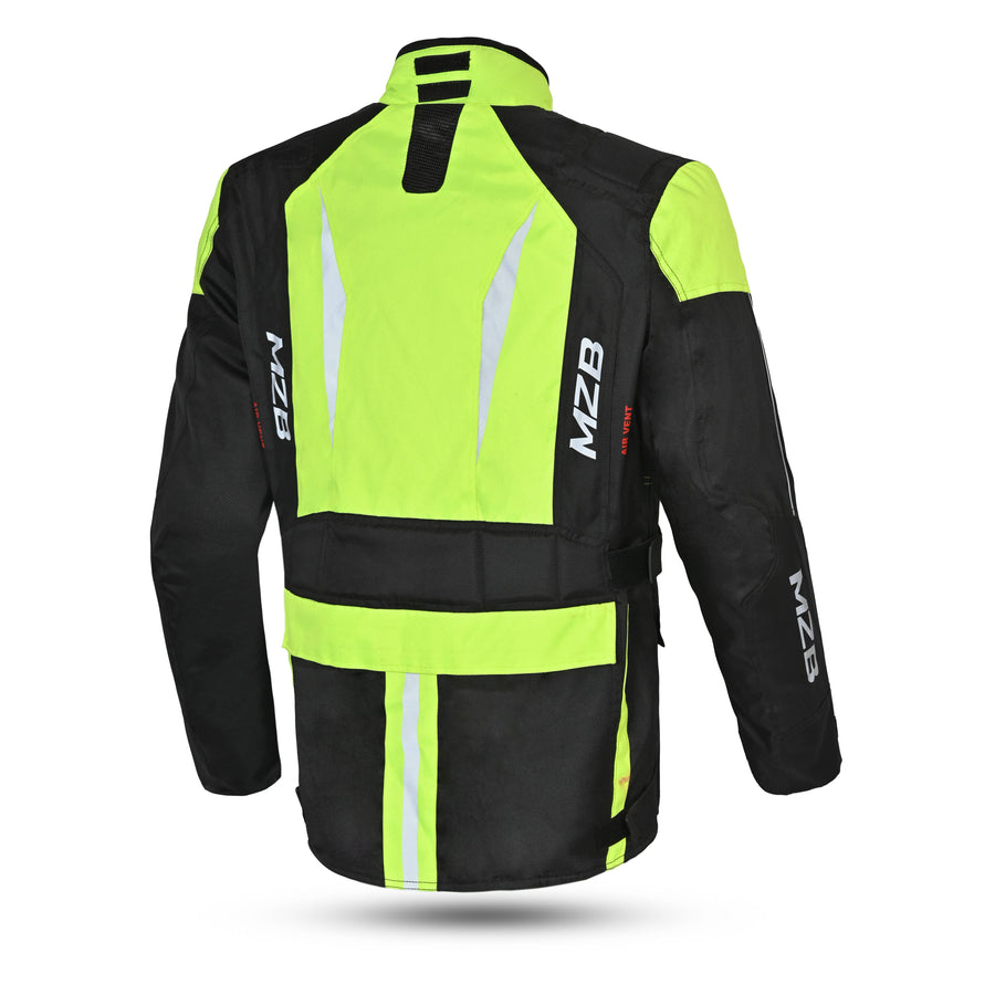 MZB Thunder Mens All Season Motorcycle Touring Waterproof Textile Jacket - Black/Neon
