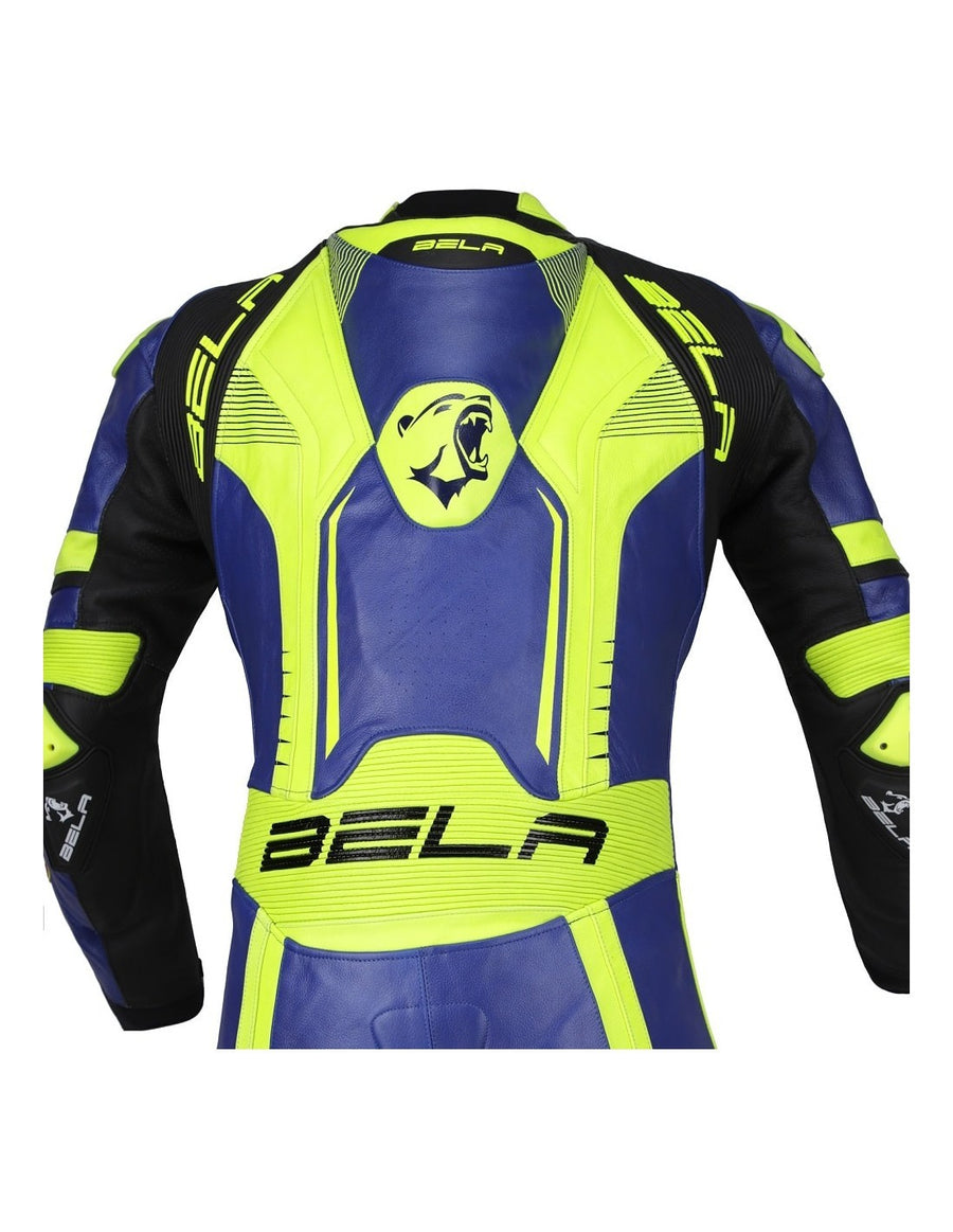 Bela X-Race High Performance Motorcycle Racing 1PC Leather Suit - Blue/ Fluro Yellow