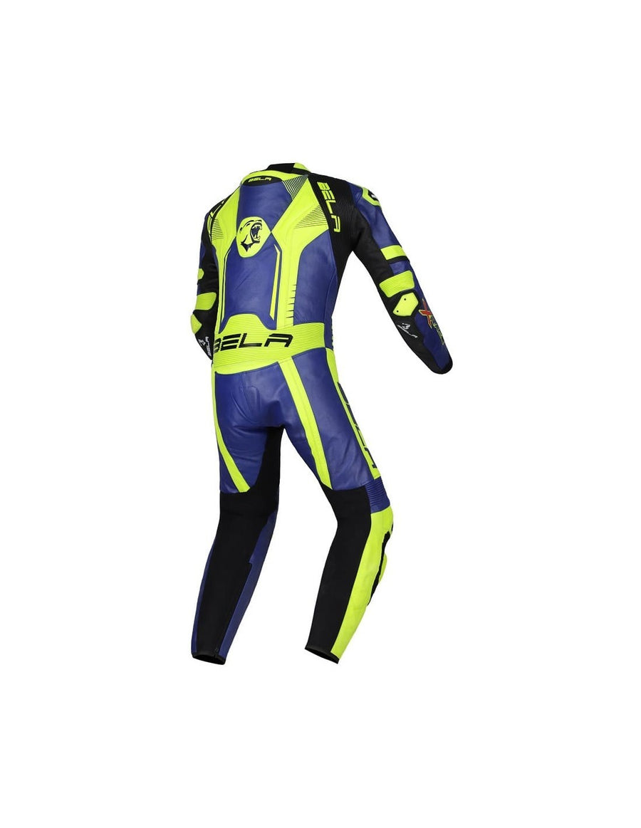 Bela X-Race High Performance Motorcycle Racing 1PC Leather Suit - Blue/ Fluro Yellow