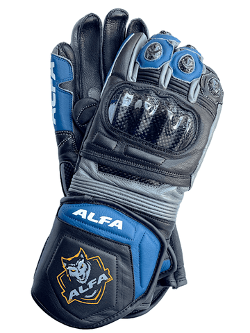 ALFA Vega Long Motorcycle Racing Gloves - Black/Dunlop Blue
