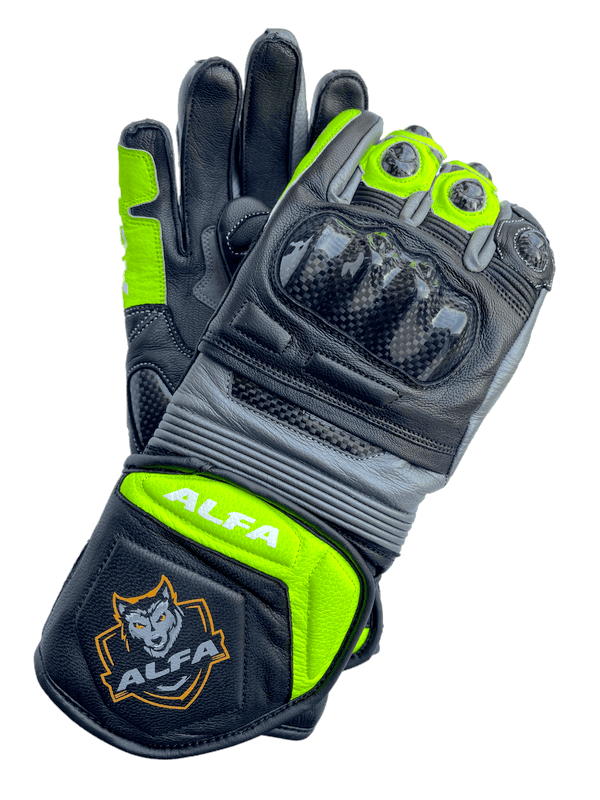 ALFA Vega Long Motorcycle Racing Gloves - Black/Fluro Yellow