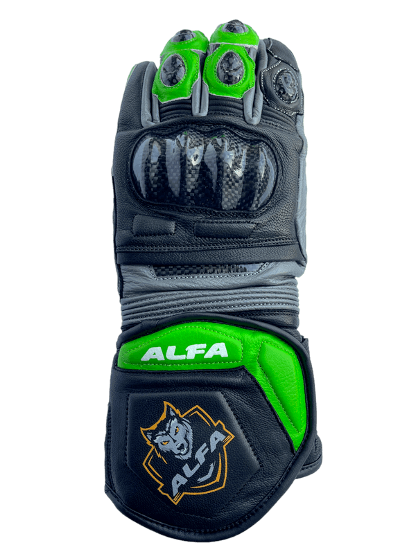 ALFA Vega Long Motorcycle Racing Gloves - Black/Kawasaki Green