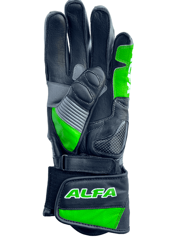 ALFA Vega Long Motorcycle Racing Gloves - Black/Kawasaki Green