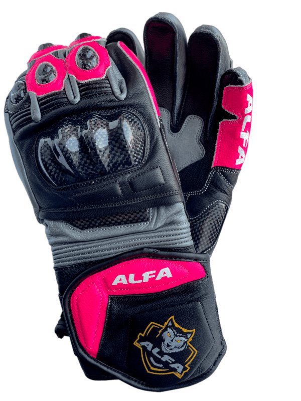 ALFA Vega Long Motorcycle Racing Gloves - Black/Pink