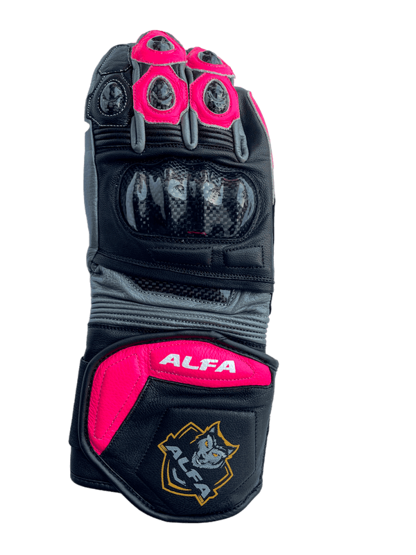 ALFA Vega Long Motorcycle Racing Gloves - Black/Pink