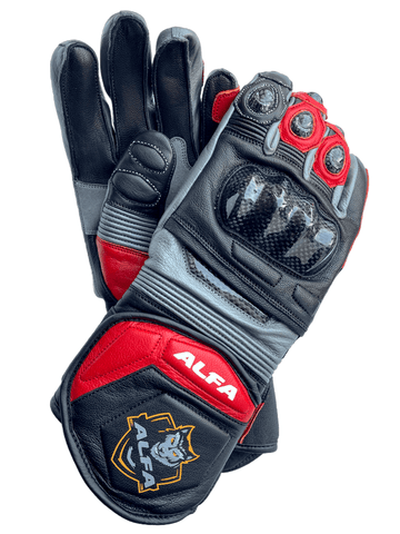 ALFA Vega Long Motorcycle Racing Gloves - Black/Race Red