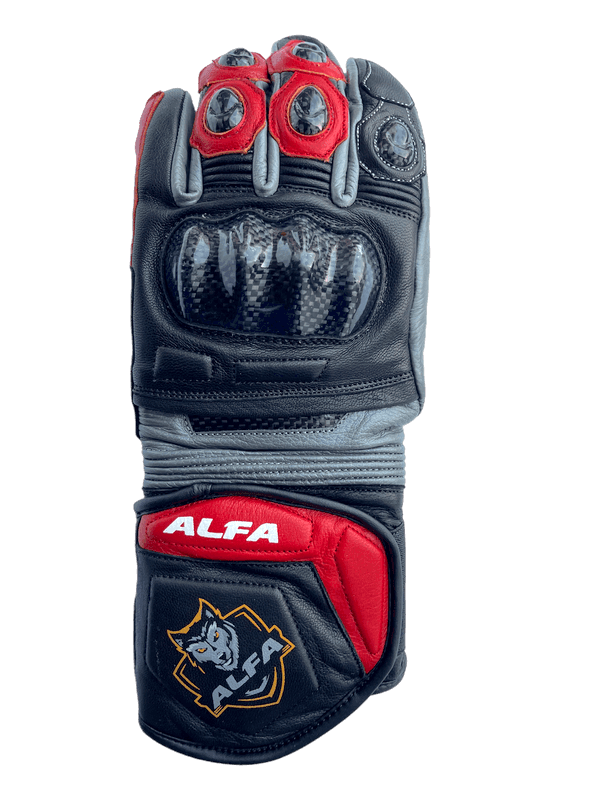 ALFA Vega Long Motorcycle Racing Gloves - Black/Race Red