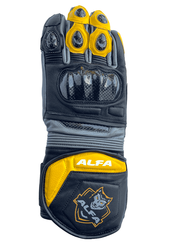 ALFA Vega Long Motorcycle Racing Gloves - Black/Yellow