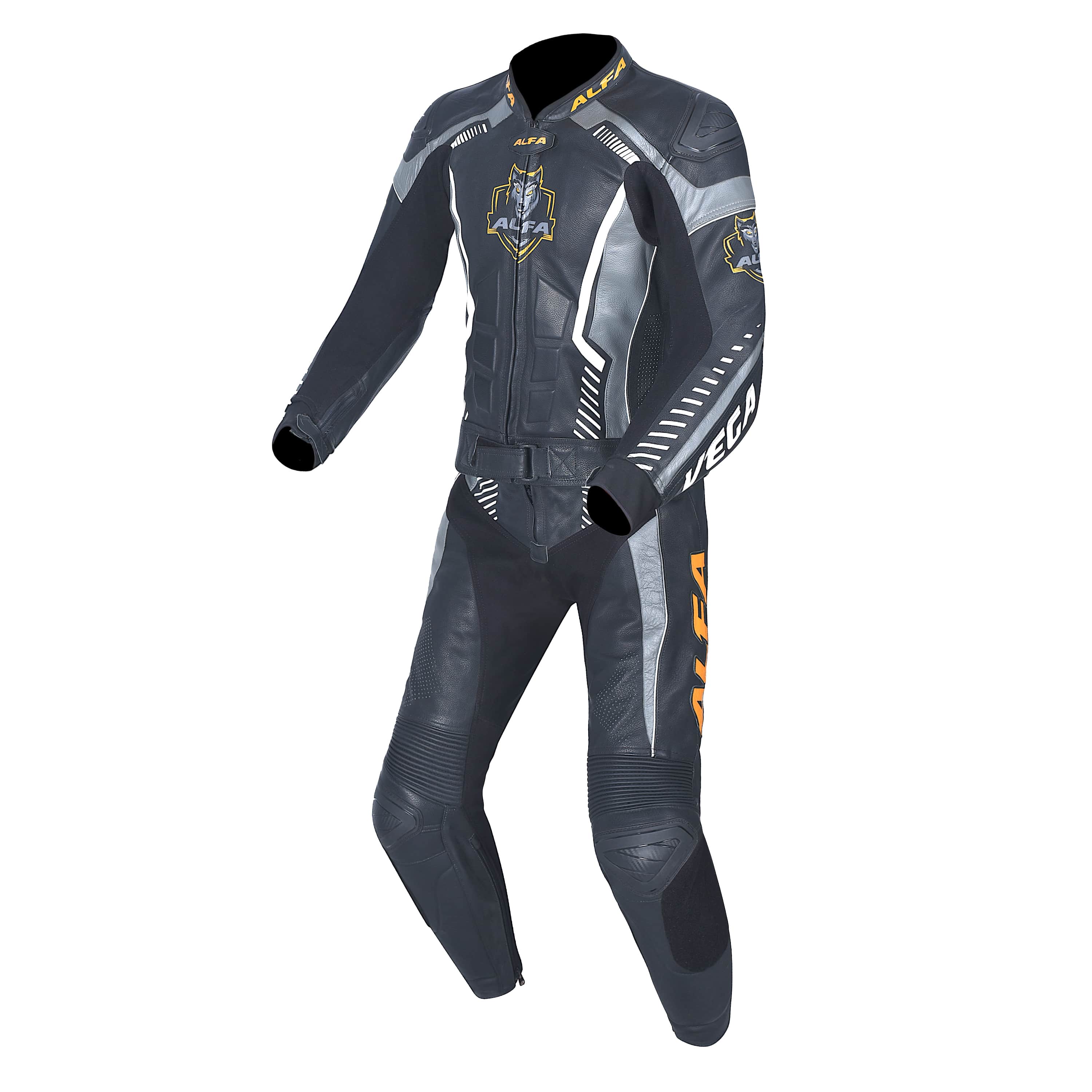 ALFA Vega 2pc Premium Cowhide Motorcycle Leather Suit (Men's) - Black/