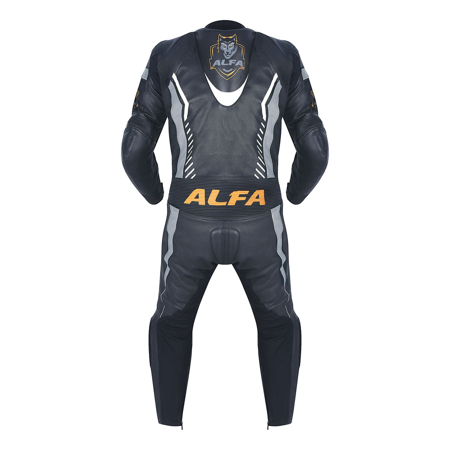 ALFA Vega 1pc Premium Cowhide Motorcycle Race Leathers (Men's) - Black/Charcoal