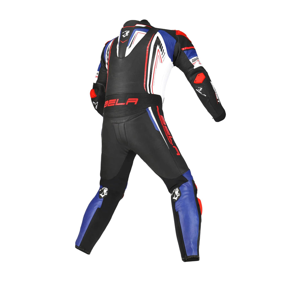 Bela Beast High Performance Motorcycle Racing 1PC Leather Suit - Black/White/Blue/Red