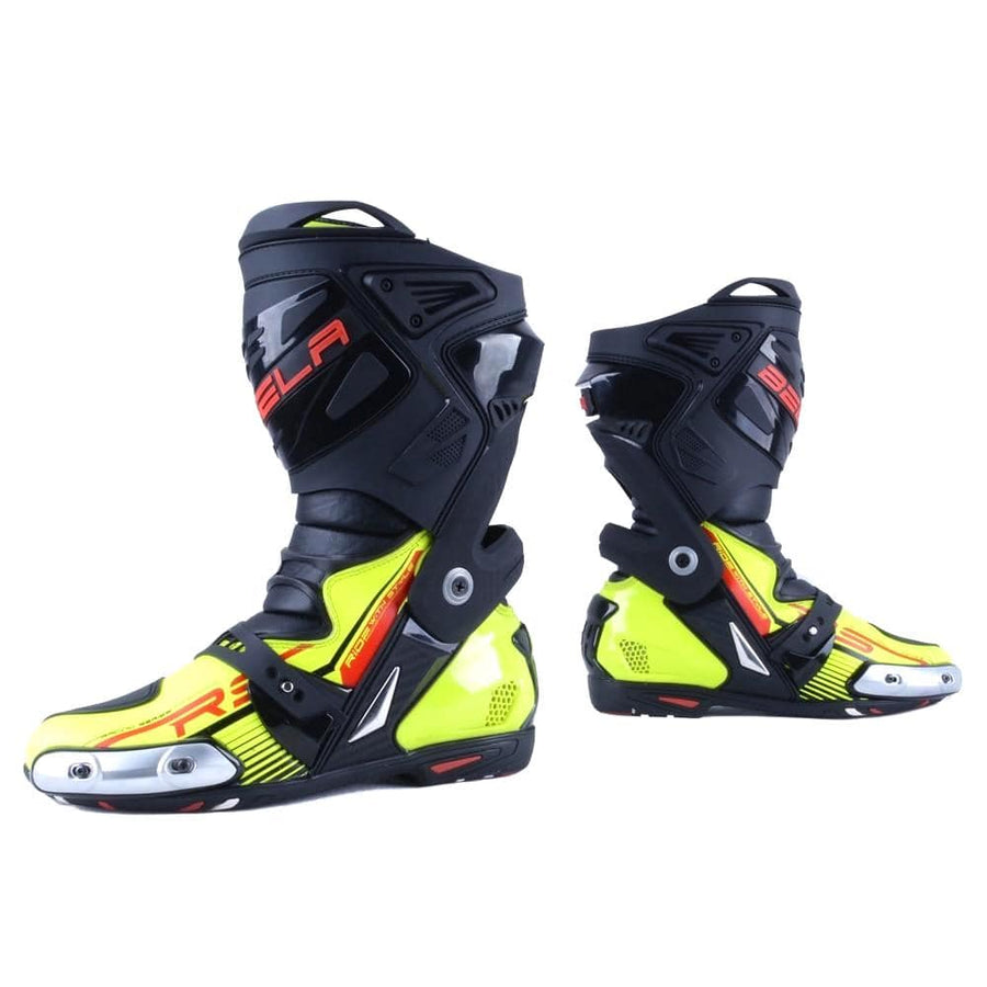 Bela Race Pro Motorcycle Racing Boots - Fluro Yellow - DublinLeather