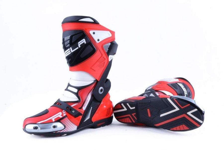 Bela Race Pro Motorcycle Racing Boots - Black/Red/White - DublinLeather