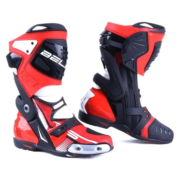Bela Race Pro Motorcycle Racing Boots - Black/Red/White - DublinLeather