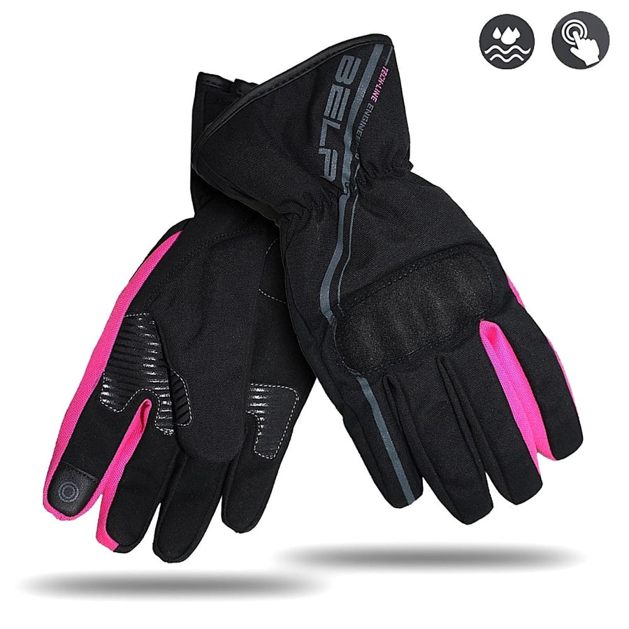 Bela Rebel Lady Motorcycle Winter Waterproof Textile Gloves (Black/Pink) - Touch Screen Compatible - DublinLeather