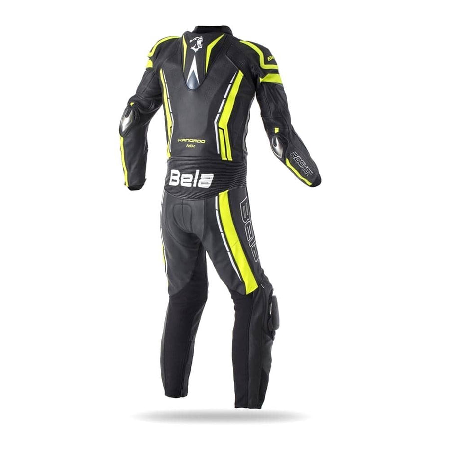 Bela Rocket Motorcycle Mix Kangaroo Leather Racing Suit - CE Certified - (Black/Fluro Yellow) - DublinLeather