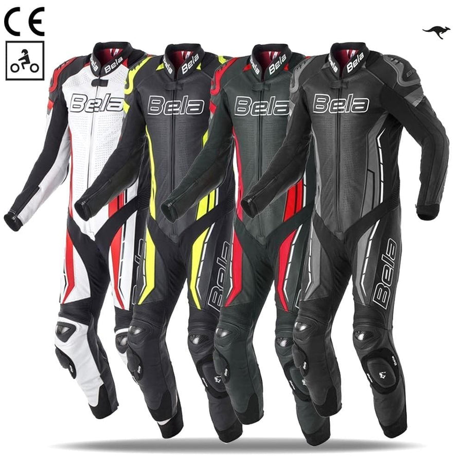 Bela Rocket Motorcycle Mix Kangaroo Leather Racing Suit - CE Certified - (Black/Fluro Yellow) - DublinLeather