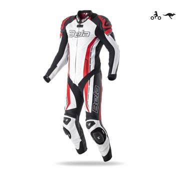 Bela Rocket Motorcycle Mix Kangaroo Leather Racing Suit - CE Certified - (White/Black/Red) - DublinLeather