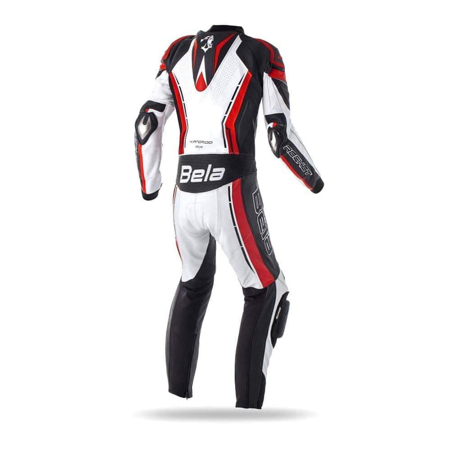 Bela Rocket Motorcycle Mix Kangaroo Leather Racing Suit - CE Certified - (White/Black/Red) - DublinLeather