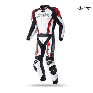 Bela Rocket 2PC Motorcycle Cow/Kangaroo Leather Suit - CE Certified - (White/Black/Red) - DublinLeather