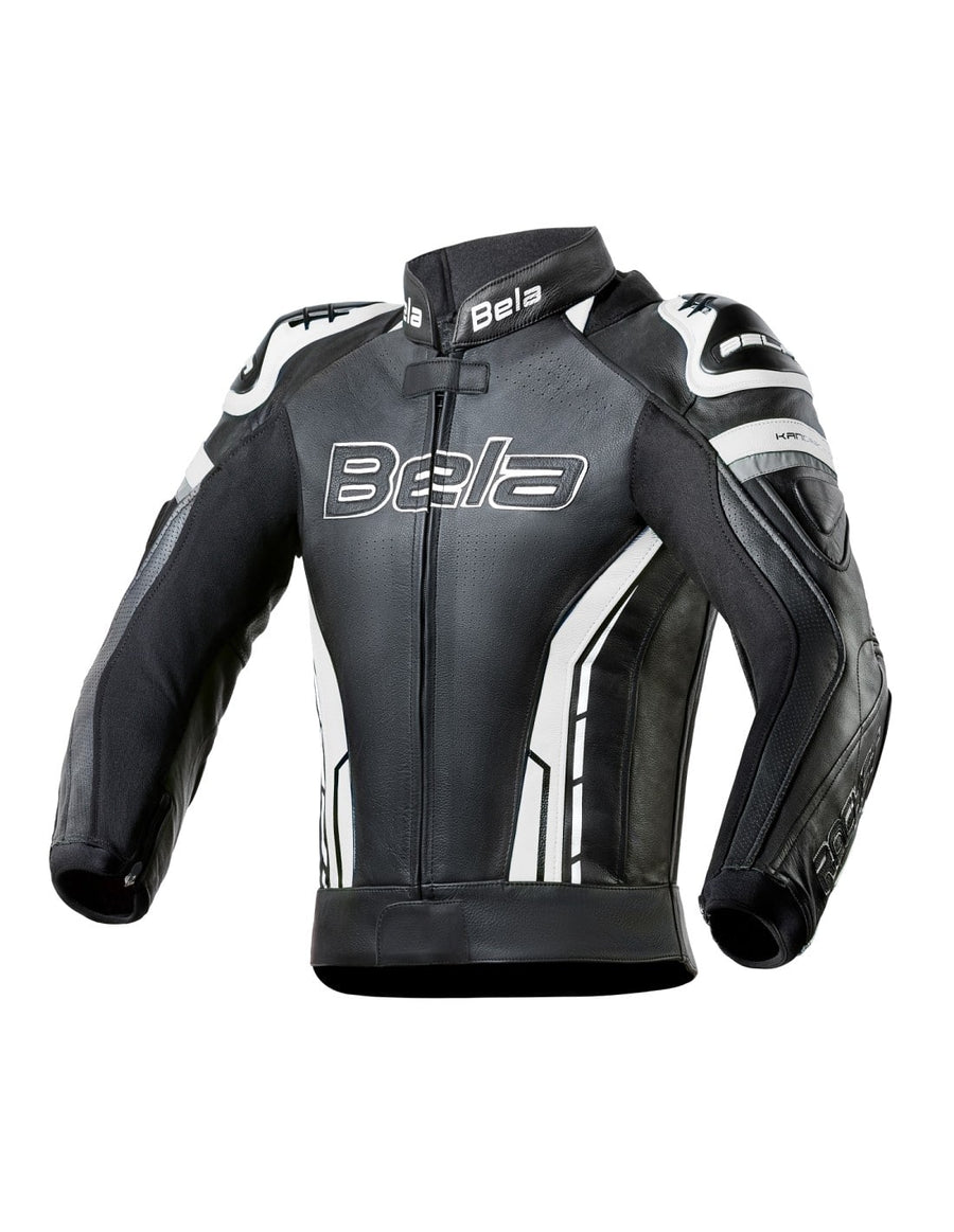 Bela Rocket Motorcycle Mix Kangaroo Mens Leather Jacket for 2PC (Black/White) - DublinLeather