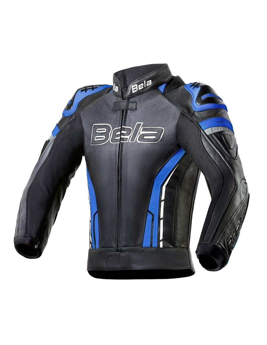 Bela Rocket Motorcycle Mix Kangaroo Leather Ladies Jacket for 2PC (Black/Blue) - DublinLeather