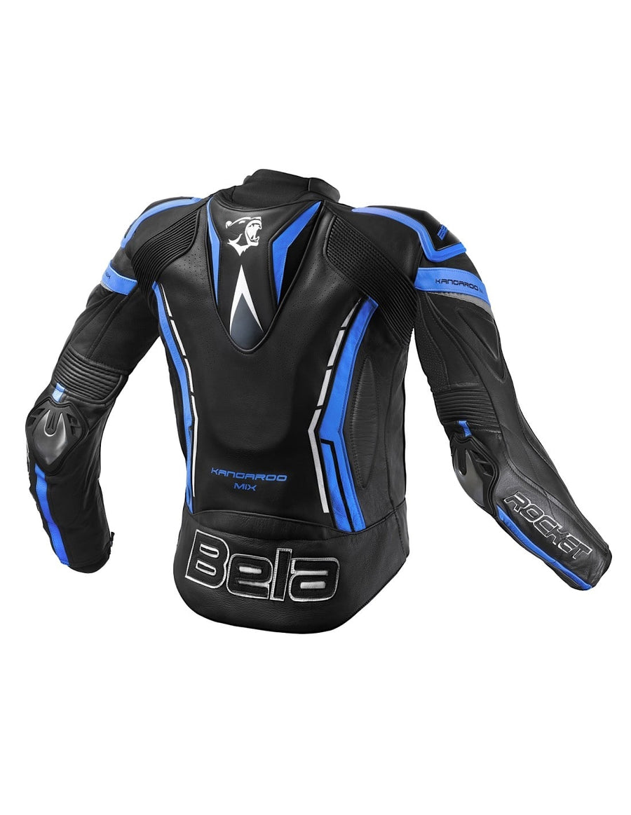 Bela Rocket Motorcycle Mix Kangaroo Leather Ladies Jacket for 2PC (Black/Blue) - DublinLeather