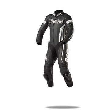 Bela Rocket Kids Motorcycle Premium Cowhide-Kangaroo Mix Racing Leather Suit - CE Certified -  (Black/White) - DublinLeather