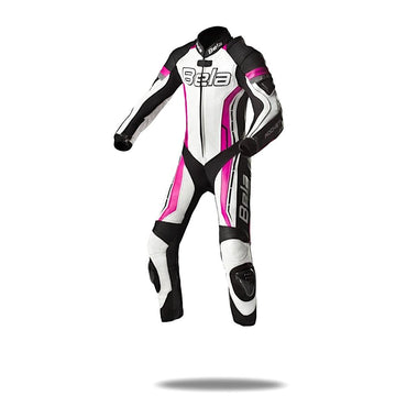 Bela Rocket Kids Motorcycle Premium Cowhide-Kangaroo Mix Racing Leather Suit - CE Certified -  (White/Pink/Black) - DublinLeather