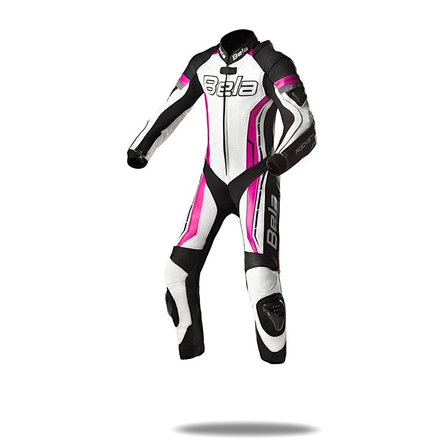 Bela Rocket Kids Motorcycle Racing Piece Leather Suit (White/Pink/)