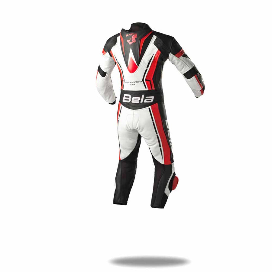 Bela Rocket Kids Motorcycle Premium Cowhide-Kangaroo Mix Racing Leather Suit - CE Certified - (White/Black/Red) - DublinLeather